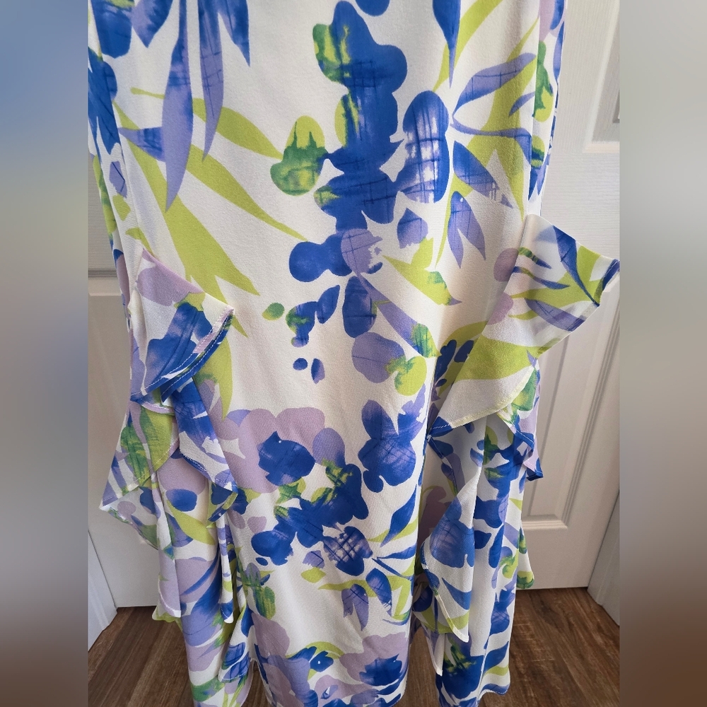 St John Santana Knit 3PC Suit Set Periwinkle Blazer/Shell/Silk Floral Skirt-SZ 6 - Picture 10 of 16
